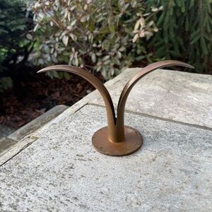 Old Estate Vintage Lily Tulip Metal Single Candle Stick Holder Rustic Patina.